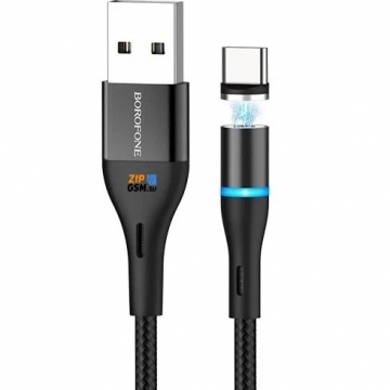 Кабель USB - USB Type-C BOROFONE BU16 Skill магнитный (1.2м 3A нейлон LED) черный