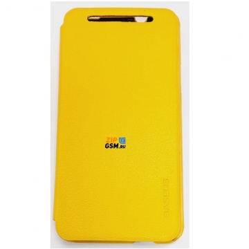 Чехол HTC One M7 книжка (кожа, желтый, открывается в бок)
