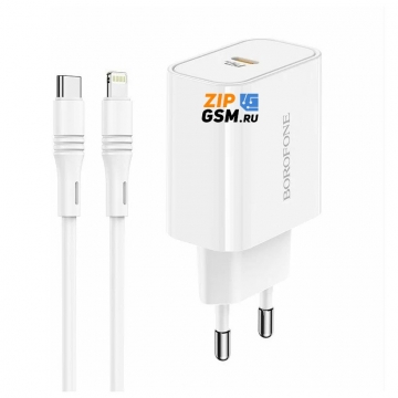 СЗУ BOROFONE BA57A Easy Speed 1xUSB-C PD3.0 20W, 3A + кабель USB-C Lightning 8-pin, 1м (белый)
