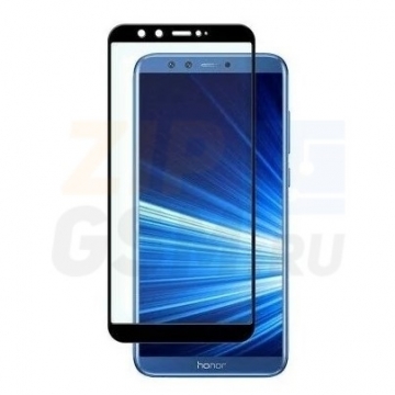 Защитная пленка Huawei Honor 9 Lite (стеклянная Gorilla Glass) закаленное, полная наклейка 2,5D (черный) в блистере