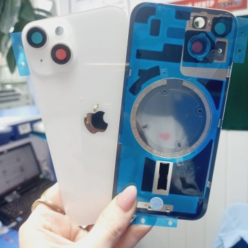 Задняя крышка корпуса iPhone 16 (стекло, логотип) (белый) со стеклом камеры и креплением, Magsafe