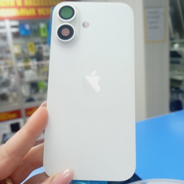 Задняя крышка корпуса iPhone 16 (стекло, логотип) (белый) со стеклом камеры и креплением, Magsafe