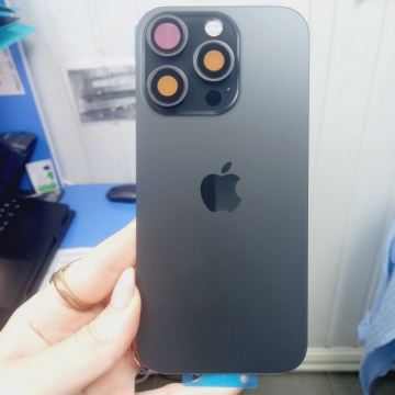 Задняя крышка корпуса iPhone 16 Pro (стекло, логотип) (черный) со стеклом камеры и креплением, Magsafe