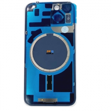 Задняя крышка корпуса iPhone 14 (стекло, логотип) (белый) со стеклом камеры и креплением Magsafe