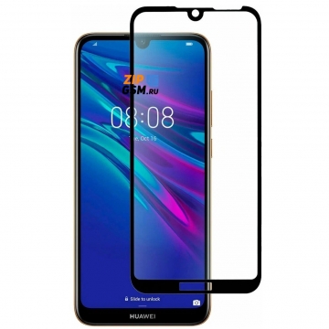 Защитная пленка Huawei Honor Y5 2019 / Honor 8S (стеклянная Gorilla Glass) полная наклейка (черная)
