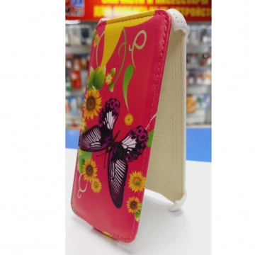 Чехол-книжка iPhone 5/5S Armor Case Lux (малиновый с бабочками + пленка)
