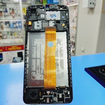 Дисплей Samsung SM-A022G/DS Galaxy A02 в сборе c тачскрином в рамке (черный) оригинал АСЦ  p/n GH82-25249A б/у