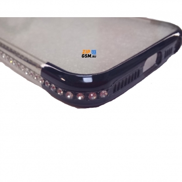 Чехол силиконовый iPhone 5/5S хром рамка серая со стразами (прозрачная)