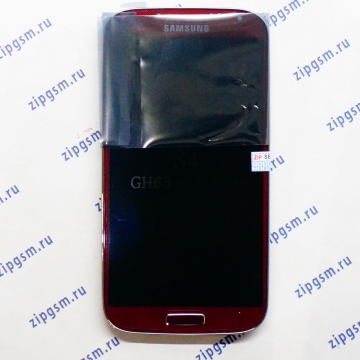 Дисплей Samsung GT-I9505 Galaxy S4 LTE в сборе c тачскрином и рамкой (красный) оригинал АСЦ p/n GH97-14655F