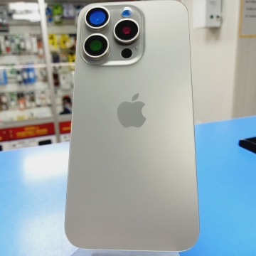 Задняя крышка корпуса iPhone 15 Pro (стекло, логотип) (титан-натуральный) со стеклом камеры и креплением, кольцо Magsafe, Оригинал