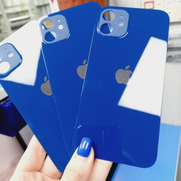 Задняя крышка корпуса iPhone 12 (ув. вырез камеры. стекло, логотип) (синий) ориг