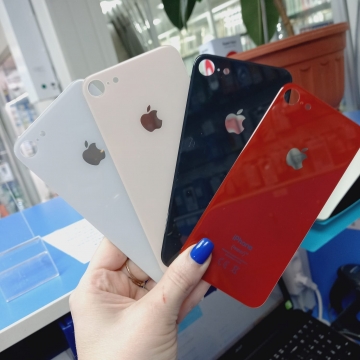 Задняя крышка корпуса iPhone 8 (ув. вырез камеры. стекло, логотип) (черный) ориг