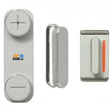 Кнопка (толкатель) iPhone 5S комплект (mute, on / off, volume) (серебро)
