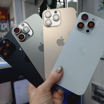 Задняя крышка корпуса iPhone 16 Pro Max (стекло, логотип) (черный) со стеклом камеры и  креплением. Magsafe ориг