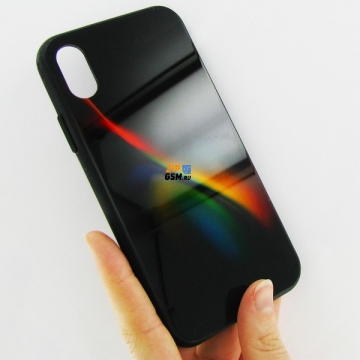 Чехол iPhone X /XS задняя накладка (силикон/стекло, черный с абстракцией) Krutoff