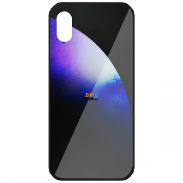 Чехол iPhone XS max задняя накладка (силикон/стекло, черный с абстракцией) Krutoff