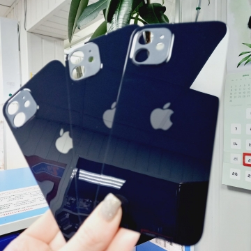 Задняя крышка корпуса iPhone 12 (ув. вырез камеры. стекло, логотип) (черный) ориг