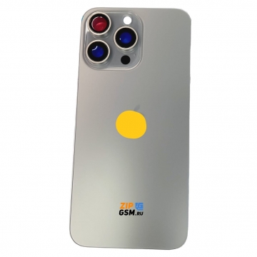 Задняя крышка корпуса iPhone 15 Pro Max со стеклом камеры (стекло, логотип) (титан серый) с креплением, кольцо Magsafe, Оригинал