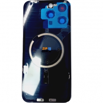 Задняя крышка корпуса iPhone 15 Pro Max со стеклом камеры (стекло, логотип) (титан серый) с креплением, кольцо Magsafe, Оригинал