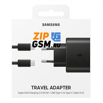 СЗУ Samsung (3000mAh 25W) 2в1 USB-PD (Type C) 3.0 + кабель USB Type-C - USB Type C (EP-TA800) (черный в коробке)